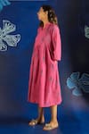 Ibai_Pink Hand Spun Handwoven With Fish Motif Jamdani Smocked Dress  _Online_at_Aza_Fashions