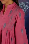 Shop_Ibai_Pink Hand Spun Handwoven With Fish Motif Jamdani Smocked Dress  _Online_at_Aza_Fashions