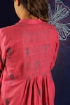 Ibai_Pink Hand Spun Handwoven With Fish Motif Jamdani Smocked Dress  _at_Aza_Fashions