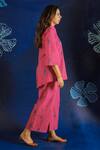 Ibai_Pink Hand Spun Handwoven With Fish Motif Jamdani Weave Top  _Online_at_Aza_Fashions