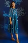 Buy_Ibai_Blue Hand Spun Handwoven With Polka Dot Jamdani Weave Dress  _at_Aza_Fashions