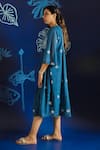Ibai_Blue Hand Spun Handwoven With Polka Dot Jamdani Weave Dress  _Online_at_Aza_Fashions