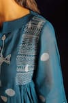 Ibai_Blue Hand Spun Handwoven With Polka Dot Jamdani Weave Dress  _at_Aza_Fashions