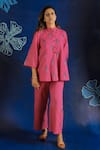 Buy_Ibai_Pink Handwoven Jamdani And Muslin Fish Pattern Pant _at_Aza_Fashions