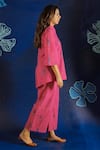 Ibai_Pink Handwoven Jamdani And Muslin Fish Pattern Pant _Online_at_Aza_Fashions