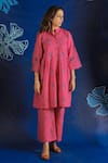 Buy_Ibai_Pink Hand Spun Handwoven With Fish Motif Jamdani Pattern Dress  _at_Aza_Fashions