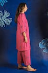 Ibai_Pink Hand Spun Handwoven With Fish Motif Jamdani Pattern Dress  _Online_at_Aza_Fashions