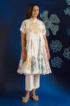 Buy_Ibai_White Pure Cotton Muslin Block Print Shiuli Mandarin Collar Dress _Online_at_Aza_Fashions