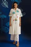 Buy_Ibai_White Muslin Block Print Floral Mandarin Collar Dress  _at_Aza_Fashions