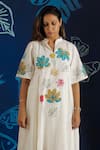 Ibai_White Muslin Block Print Floral Mandarin Collar Dress  _Online_at_Aza_Fashions