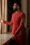 Buy_Philocaly_Red 100% Silk Embroidered Zari Work Baroque Bandhgala _Online_at_Aza_Fashions