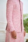 Shop_Philocaly_Pink 100% Silk Printed Floral Tangle Bandhgala Set _Online_at_Aza_Fashions