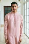 Shop_Philocaly_Pink 100% Cotton Plain Blush Pintucked Placket Kurta_at_Aza_Fashions