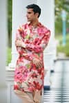 Shop_Philocaly_Pink 100% Cotton Printed Floral Gulabi Buransh Kurta_Online_at_Aza_Fashions
