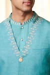 Buy_Philocaly_Blue 100% Linen Embroidered Thread Work Beryl Bundi _Online_at_Aza_Fashions