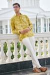 Shop_Philocaly_Yellow 100% Cotton Printed Floral Buransh Shirt _at_Aza_Fashions