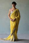 Buy_Rajiramniq_Yellow Crepe Print Floral Hand Embroidered Saree With Unstitched Blouse Fabric _at_Aza_Fashions