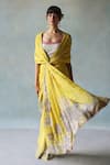 Shop_Rajiramniq_Yellow Crepe Print Floral Hand Embroidered Saree With Unstitched Blouse Fabric _at_Aza_Fashions