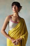 Buy_Rajiramniq_Yellow Crepe Print Floral Hand Embroidered Saree With Unstitched Blouse Fabric _Online_at_Aza_Fashions