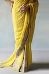 Shop_Rajiramniq_Yellow Crepe Print Floral Hand Embroidered Saree With Unstitched Blouse Fabric _Online_at_Aza_Fashions