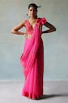 Buy_Rajiramniq_Pink Crepe Hand Embroidery Sequin Saree With Unstitched Blouse Fabric _at_Aza_Fashions