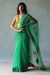 Buy_Rajiramniq_Green Silk Hand Embroidery Sequin Cluster Saree With Unstitched Blouse Fabric _at_Aza_Fashions