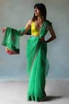 Rajiramniq_Green Silk Hand Embroidery Sequin Cluster Saree With Unstitched Blouse Fabric _Online_at_Aza_Fashions