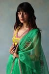 Buy_Rajiramniq_Green Silk Hand Embroidery Sequin Cluster Saree With Unstitched Blouse Fabric _Online_at_Aza_Fashions