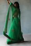 Shop_Rajiramniq_Green Silk Hand Embroidery Sequin Cluster Saree With Unstitched Blouse Fabric _Online_at_Aza_Fashions