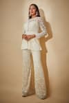 Buy Premya By Manishii White Tulle, Viscose Sequins, Beads Round Hand Embroidered Jacket And Trouser Set at Aza Fashions Buy_Premya By Manishii_White Tulle, Viscose Sequins, Beads Round Hand Embroidered Jacket And Trouser Set _at_Aza_Fashions