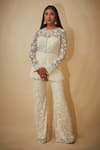 Buy Premya By Manishii White Tulle, Viscose Sequins, Beads Round Hand Embroidered Jacket And Trouser Set Online at Aza Fashions Buy_Premya By Manishii_White Tulle, Viscose Sequins, Beads Round Hand Embroidered Jacket And Trouser Set _Online_at_Aza_Fashions