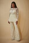 Shop Premya By Manishii White Tulle, Viscose Sequins, Beads Round Hand Embroidered Jacket And Trouser Set Online at Aza Fashions Shop_Premya By Manishii_White Tulle, Viscose Sequins, Beads Round Hand Embroidered Jacket And Trouser Set _Online_at_Aza_Fashions