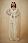Premya By Manishii_White Tulle Hand Work Kurta Sharara Set_Online_at_Aza_Fashions
