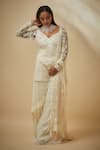 Shop_Premya By Manishii_White Tulle Hand Work Kurta Sharara Set_Online_at_Aza_Fashions