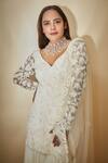 Premya By Manishii_White Tulle Hand Work Kurta Sharara Set_at_Aza_Fashions