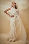 Buy_Premya By Manishii_White Tulle, Viscose, Georgette Pearls, Embroidery Border Saree With Blouse _at_Aza_Fashions