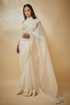 Buy_Premya By Manishii_White Tulle, Viscose, Georgette Pearls, Embroidery Border Saree With Blouse _Online_at_Aza_Fashions