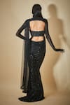 Shop_Premya By Manishii_Black Tulle Embroidery, Beads, Sequins High Neck Hand Pre-draped Saree Set _at_Aza_Fashions