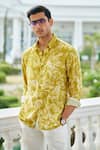 Buy_Philocaly_Yellow 100% Cotton Printed Floral Buransh Shirt _at_Aza_Fashions