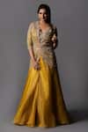 Buy_Osaa by Adarsh_Yellow Organza Embroidery Sequin Round Jacket Lehenga Set _at_Aza_Fashions