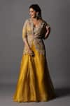 Osaa by Adarsh_Yellow Organza Embroidery Sequin Round Jacket Lehenga Set _at_Aza_Fashions