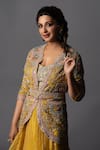 Buy_Osaa by Adarsh_Yellow Organza Embroidery Sequin Round Jacket Lehenga Set 