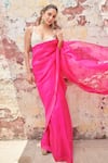 Buy_Devnaagri_Fuchsia Cotton Satin And Organza Sheer Saree With Blouse For Women_at_Aza_Fashions