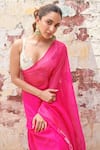 Devnaagri_Fuchsia Cotton Satin And Organza Sheer Saree With Blouse For Women_at_Aza_Fashions