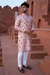 Buy_Kaaj Button x AZA_Pink Chanderi Silk Embroidered Floral Kurta Set _at_Aza_Fashions