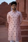 Kaaj Button x AZA_Pink Chanderi Silk Embroidered Floral Kurta Set _at_Aza_Fashions