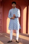 Buy_Kaaj Button x AZA_Blue Chanderi Silk Embroidered Tulip Kurta Set _at_Aza_Fashions