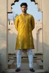 Buy_Kaaj Button x AZA_Yellow Chanderi Silk Embroidered Pearl Kurta And Pant Set _at_Aza_Fashions