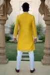 Shop_Kaaj Button x AZA_Yellow Chanderi Silk Embroidered Thread Work Kurta And Pant Set _at_Aza_Fashions