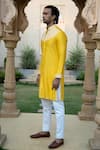 Buy_Kaaj Button x AZA_Yellow Chanderi Silk Embroidered Thread Work Kurta And Pant Set _Online_at_Aza_Fashions